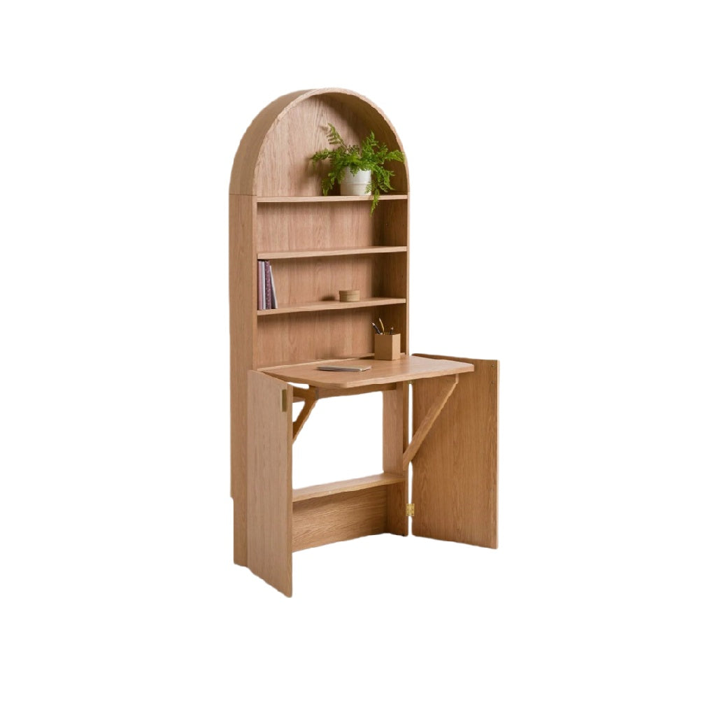 Foldable desk with shelving for home office in engineered wood - 120 x 60 x 180